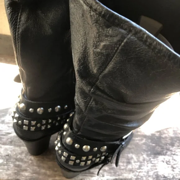 Kelly & Katie Becca Black Leather Studs Knee High Boots Size 8.5M - Picture 7 of 15